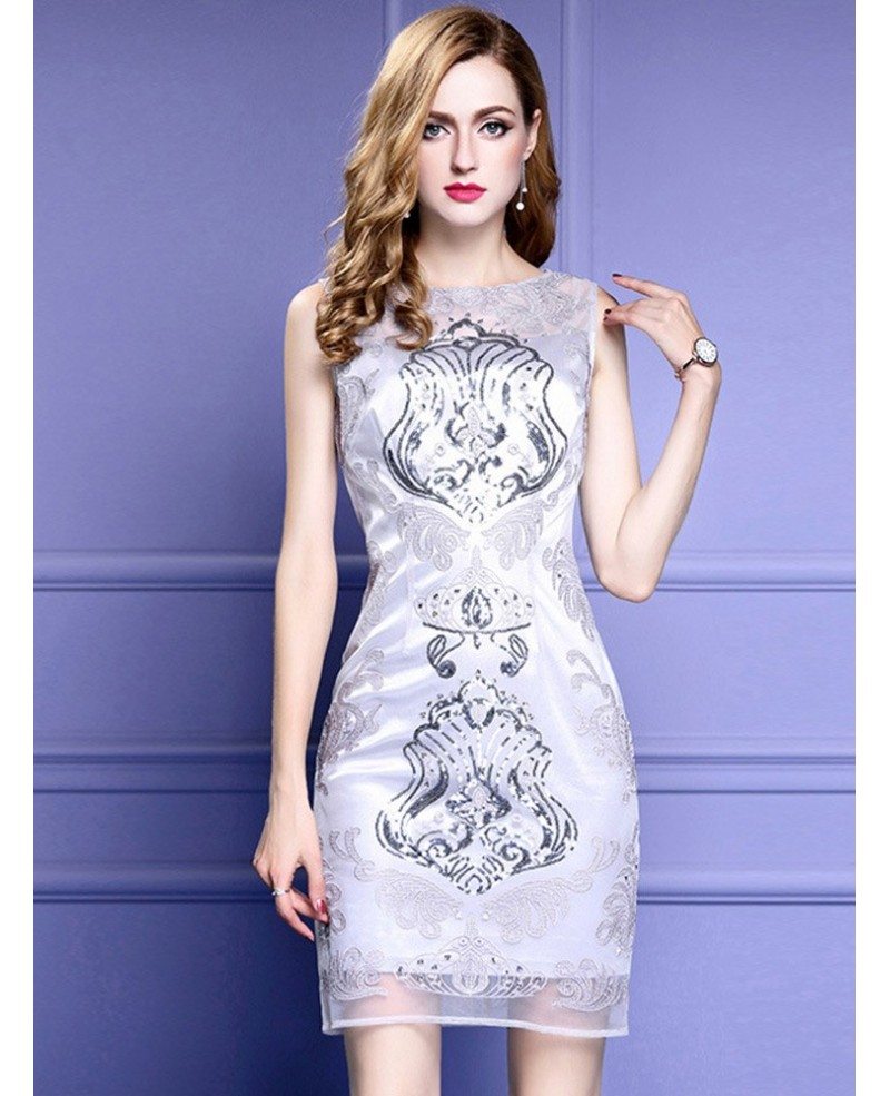 Sheath Fitted Grey Cocktail Dress For Wedding Guests With High end Embroidery ZL8066 GemGrace