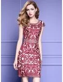 High-end Embroidery Cocktail Dress With Cap Sleeves Wedding Guest Dress