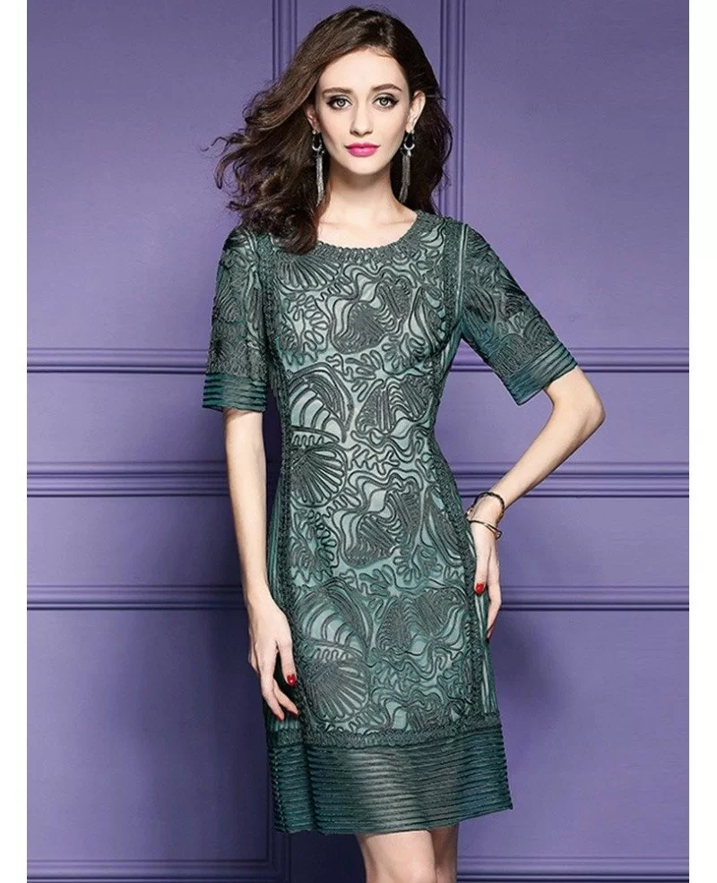 High-end Green Short Sleeve Dress For Women Over 40,50 With Embroidery ...