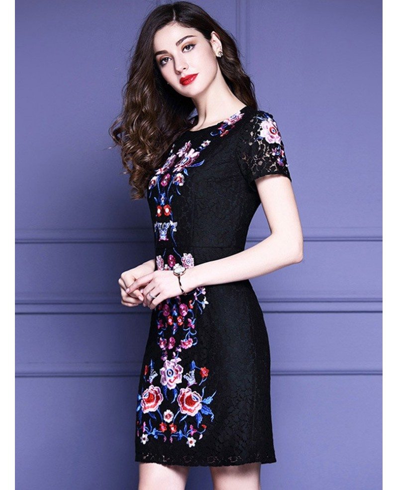Chic Black Lace Bodycon Dress With Flowers For Wedding Parties #ZL8073 ...