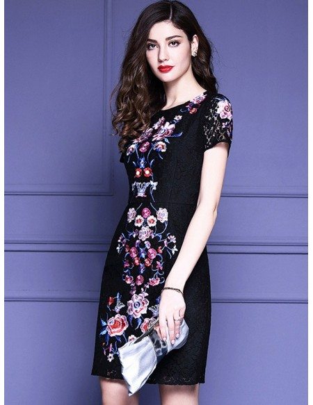 Chic Black Lace Bodycon Dress With Flowers For Wedding Parties #ZL8073 ...
