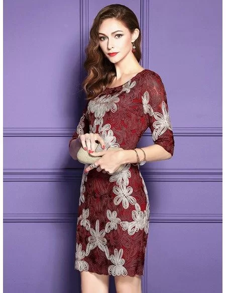 Embroidered Pattern Cocktail Dresses For Women Over 40,50 With High-end Embroidery