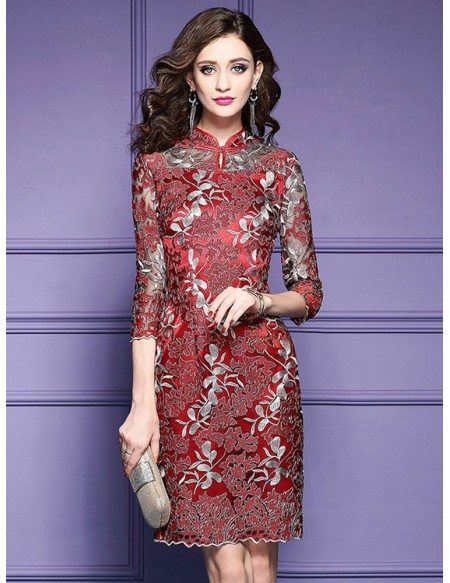 Special High Neck Qipao Style Bodycon Dress With Sleeves For Weddings # ...