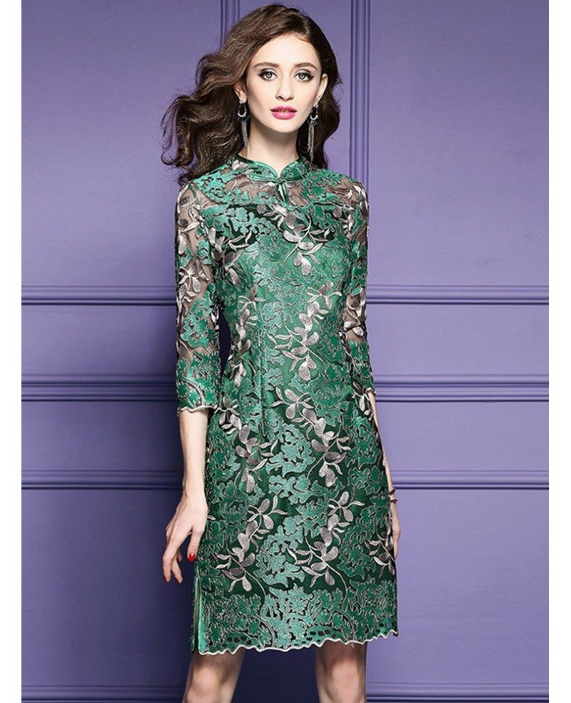Special High Neck Qipao Style Bodycon Dress With Sleeves For Weddings # ...