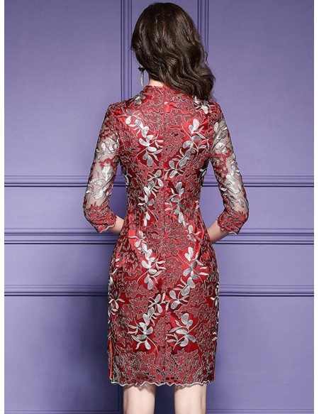 Special High Neck Qipao Style Bodycon Dress With Sleeves For Weddings