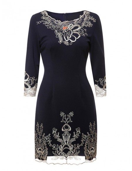 Navy Blue Fitted High-end Cocktail Party Dress For Wedding Guest With ...