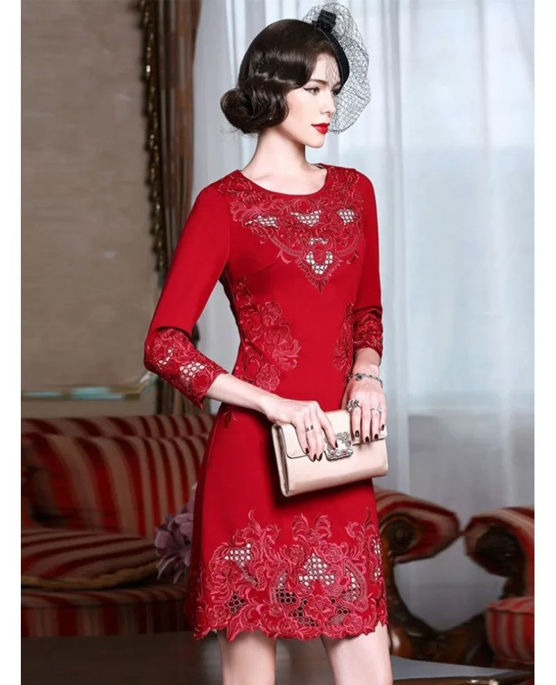 High End Embroidery Long Sleeve Party Dress For Women Over 4050 Wedding Guests Zl8083