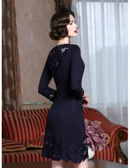 High-end Embroidery Long Sleeve Party Dress For Women Over 40,50 ...