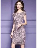 High-end Pink Embroidered Cocktail Dress With Cap Sleeves Wedding Guest