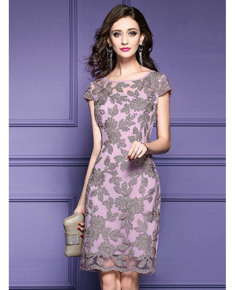 High-end Pink Embroidered Cocktail Dress With Cap Sleeves Wedding Guest ...