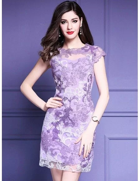 High Quality Purple Embroidery Bodycon Dress For Wedding Guests #ZL8092 ...
