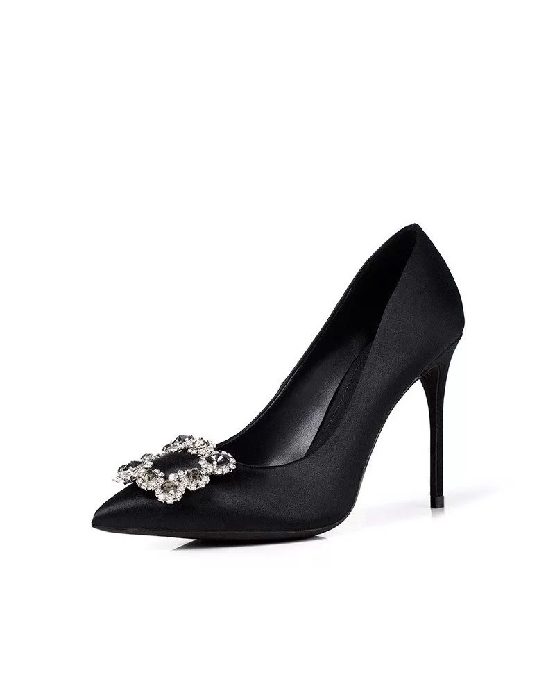 Elegant Black Satin Wedding Shoes High 