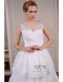 Ball-Gown Scoop Neck Cathedral Train Tulle Wedding Dress With Appliquer Lace