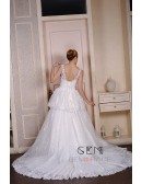 Ball-Gown Scoop Neck Cathedral Train Tulle Wedding Dress With Appliquer Lace