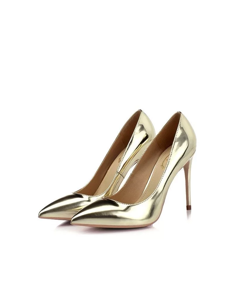 Shiny Patent Leather Gold Wedding High Heels With Pointed Toe #MSL-7805 ...