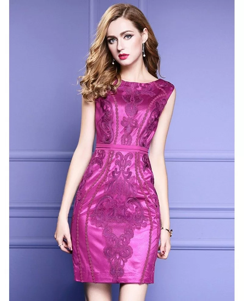 Purple Bodycon Fitted Party Dress Sleeveless For Weddings With Embroidery ZL8100 GemGrace