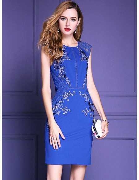 Royal Blue Embroidered Cocktail Dress Wedding Parties #ZL8101 ...