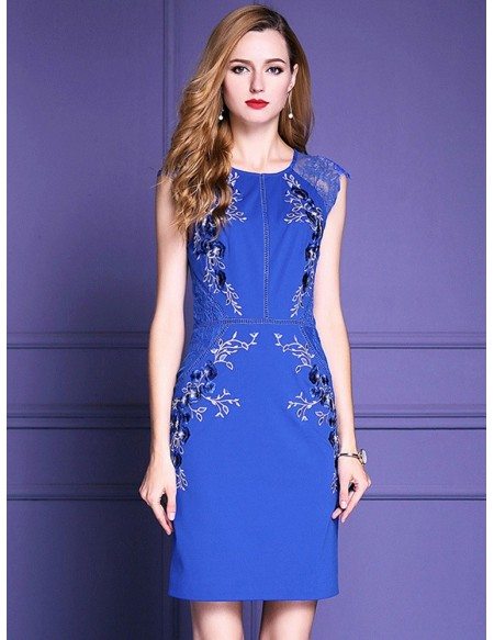 Royal Blue Embroidered Cocktail Dress Wedding Parties #ZL8101 ...