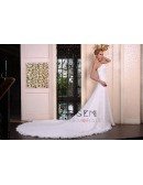 A-Line Sweetheart Cathedral Train Lace Wedding Dress With Beading