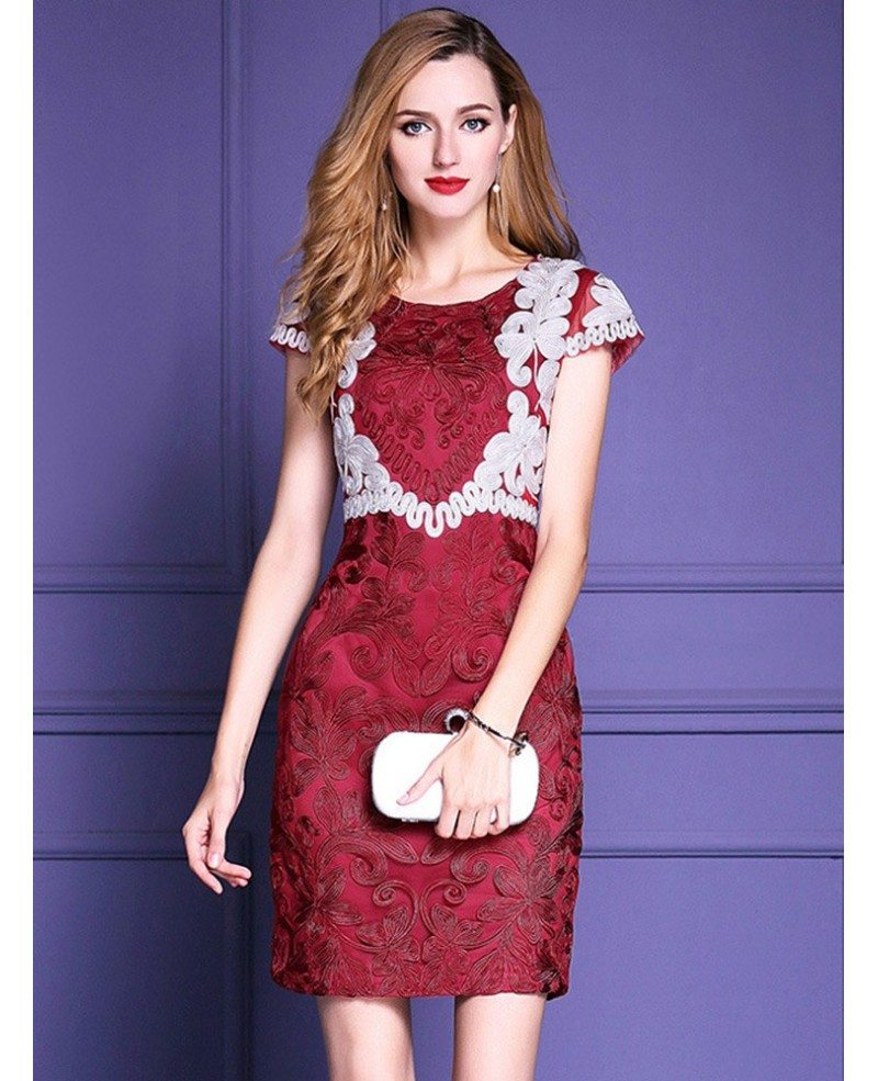 Unique Burgundy Embroidery Cocktail Dress For Weddings Cap Sleeves # ...