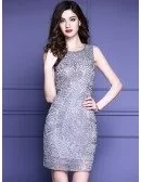 High-end Grey Cocktail Party Dress Wedding Guests With Unique Embroidery