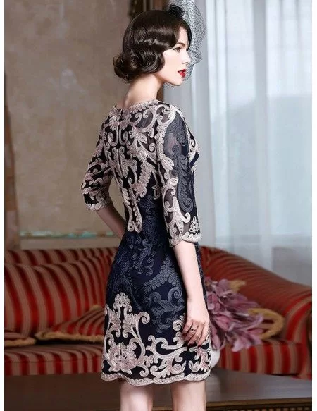 High-end Navy Blue Embroidery Cocktail Dress For Women 40,50 Wedding ...