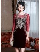 Luxury Embroidered Bodycon Velvet Wedding Guest Dress For Fall Weddings
