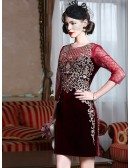 Luxury Embroidered Bodycon Velvet Wedding Guest Dress For Fall Weddings