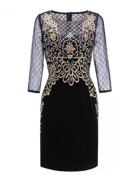 Luxury Embroidered Bodycon Velvet Wedding Guest Dress For Fall Weddings ...
