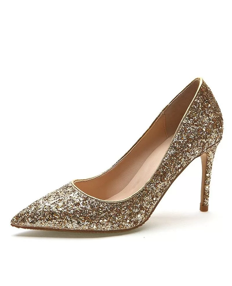 Glossy Sequined Gold Prom Shoes 2018 High Heel Stilettos #MSL-7823 ...