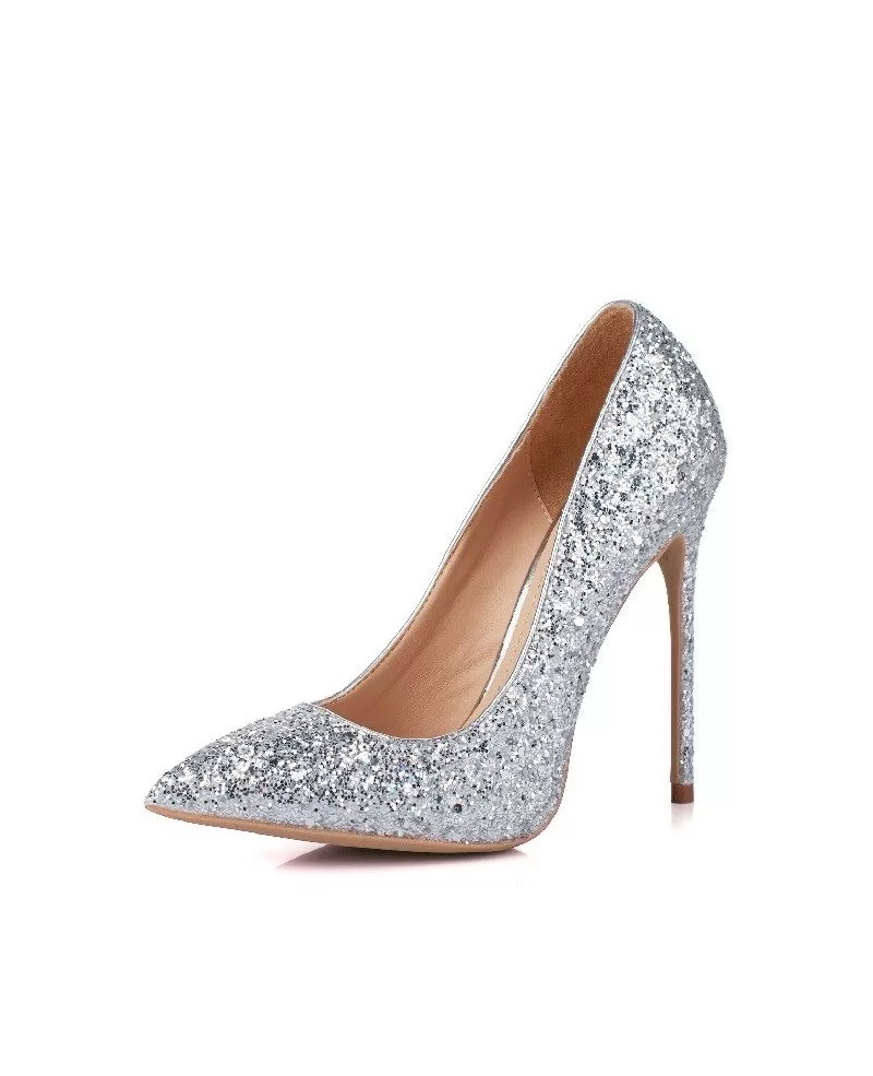 Sparkly Sequin Silver Wedding Shoes For 