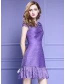 Purple Fit And Flare Lace Short Formal Party Dress For Weddings