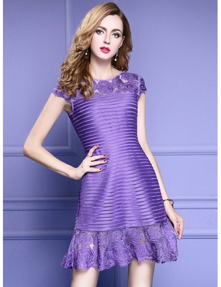 Purple Fit And Flare Lace Short Formal Party Dress For Weddings