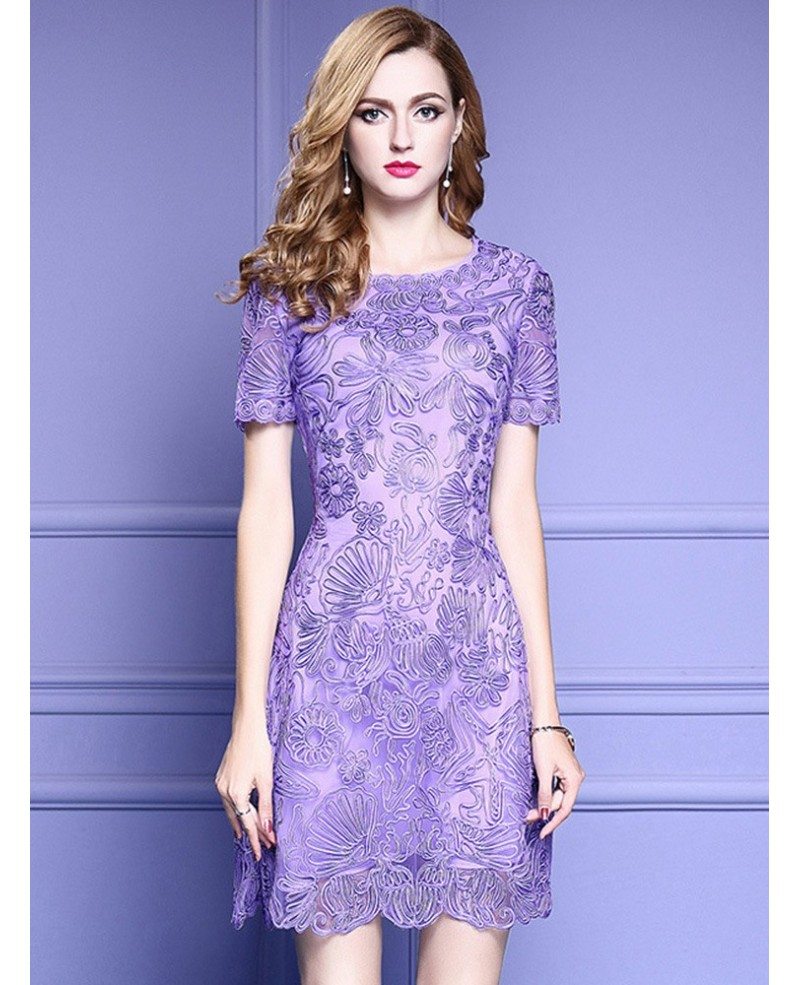Elegant Purple Lace A Line Wedding Guest Dress With High
