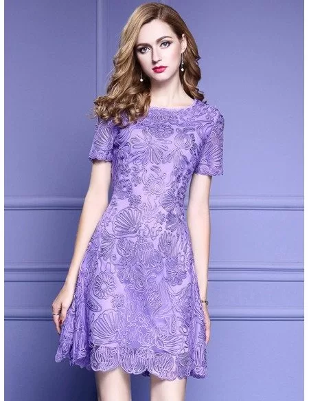 Elegant Purple Lace A Line Wedding Guest Dress With High-end Embroidery