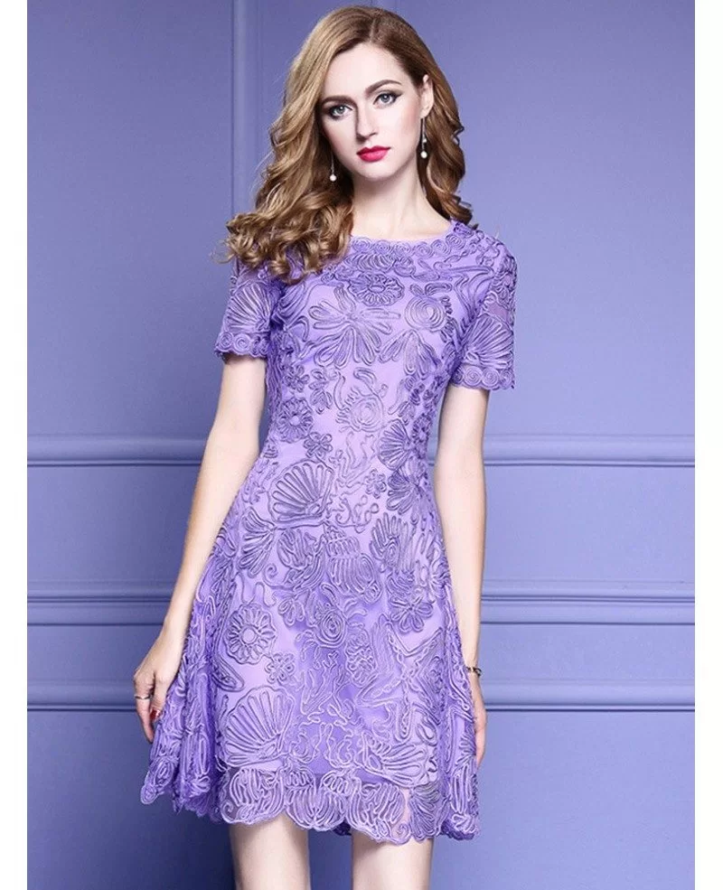 Elegant Purple Lace A Line Wedding Guest Dress With High end Embroidery ZL8123 GemGrace