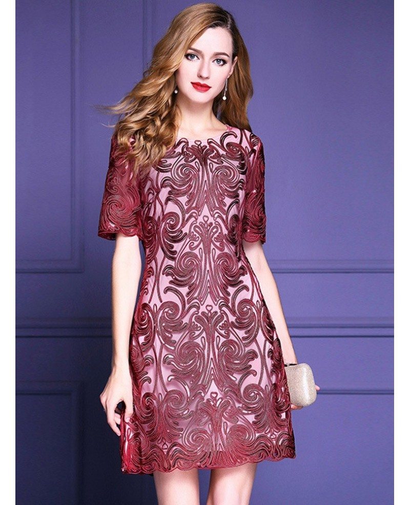 Classy Burgundy Short Sleeve Cocktail Dress For Over Weddings ZL8126 GemGrace