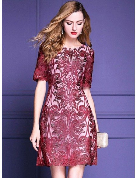 Classy Burgundy Short Sleeve Cocktail Dress For Over Weddings #ZL8126 ...