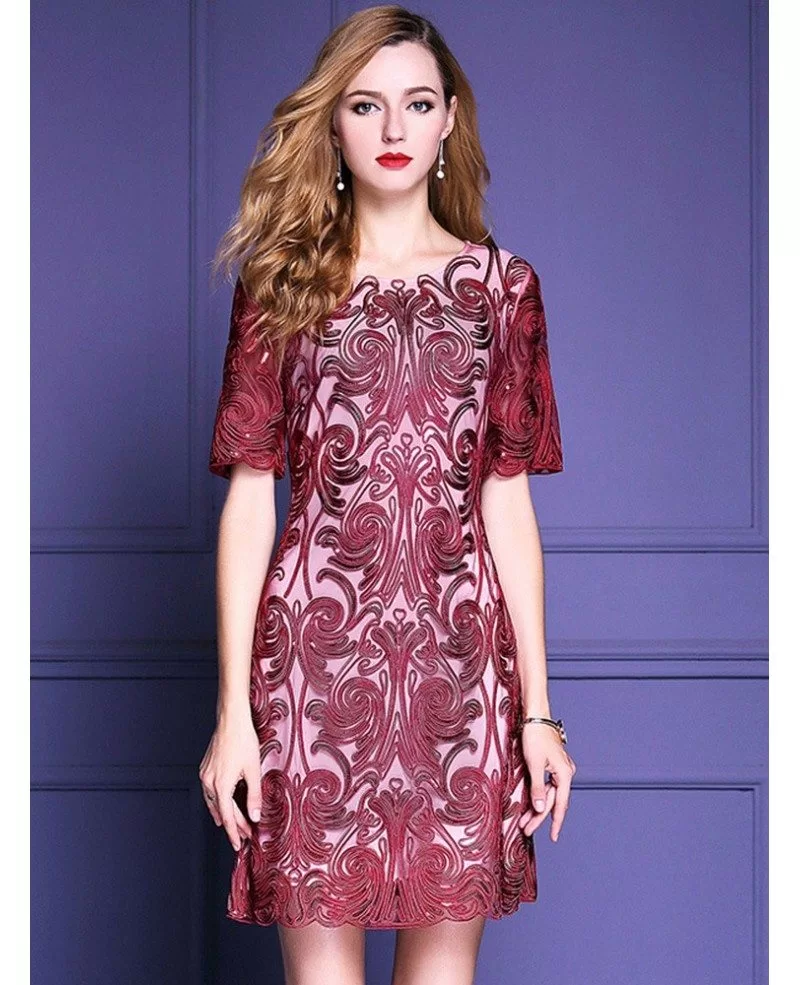 Classy Burgundy Short Sleeve Cocktail Dress For Over Weddings #ZL8126 ...