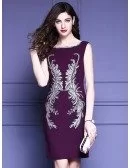 Unique Embroidery Pattern Purple Cocktail Dress Sleeveless For Weddings
