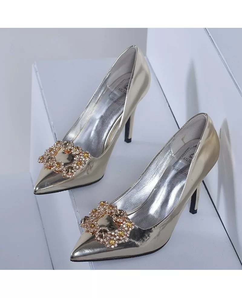 Simple Sparkle Gold Wedding High Heels With Crystal Buckle ALA6812