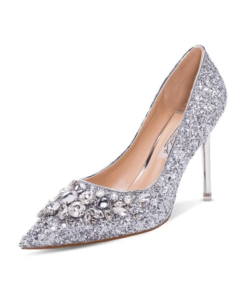 sparkly silver strappy heels
