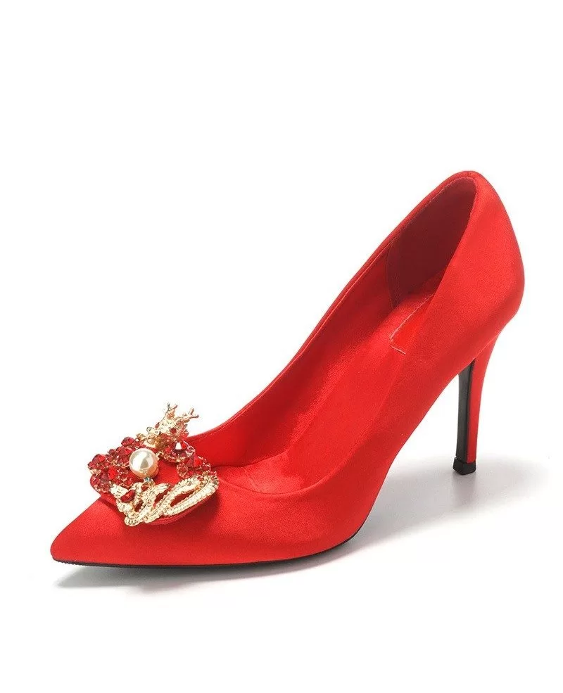 red satin court shoes