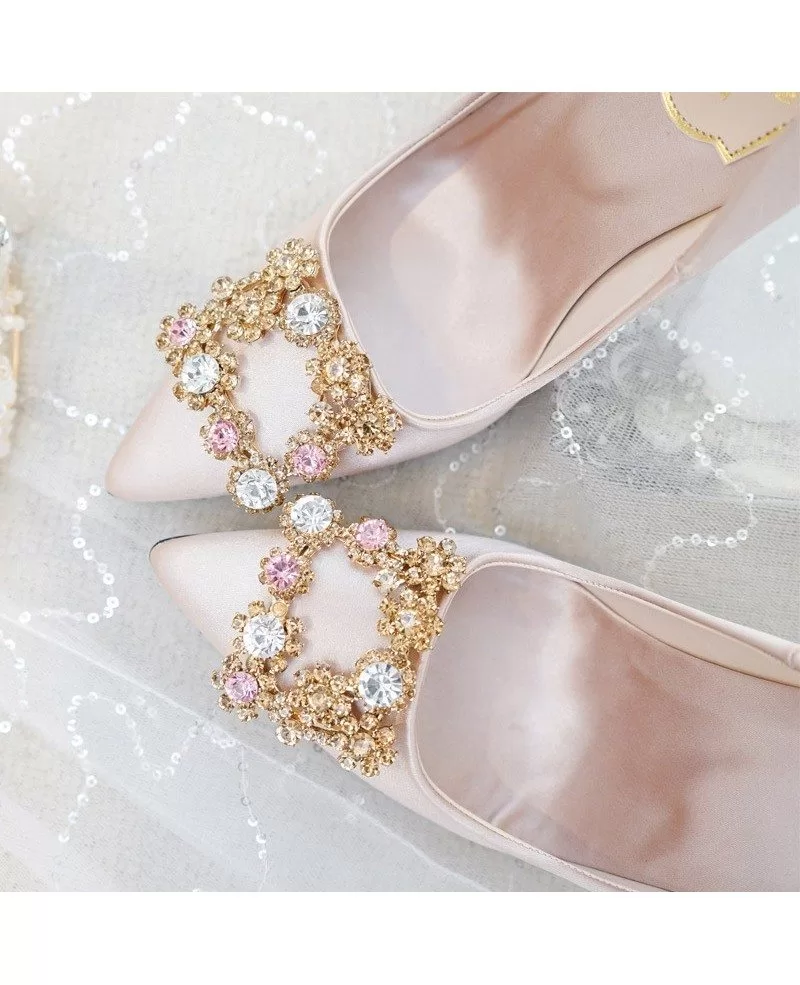 Comfortable Satin Champagne Wedding Shoes With Sparkly Crytals ALA