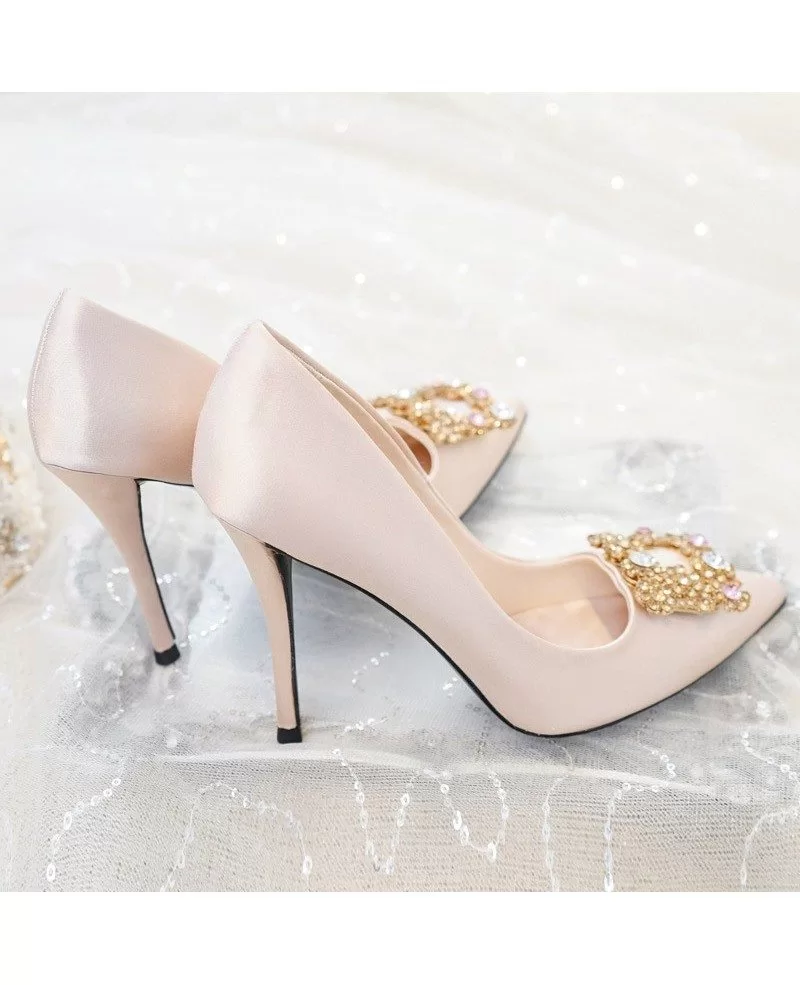Comfortable Satin Champagne Wedding Shoes With Sparkly Crytals ALA