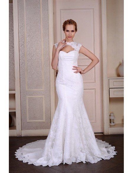 Mermaid Sweetheart Court Train Tulle Wedding Dress With Appliquer Lace