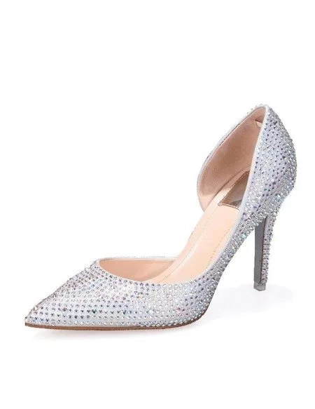 Cinderella Silver Sparkly Wedding Shoes With Ribbon #ALA-6839 ...