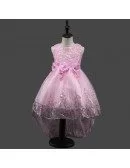 High Low Purple Cheap Flower Girl Dress With Sequin Trim