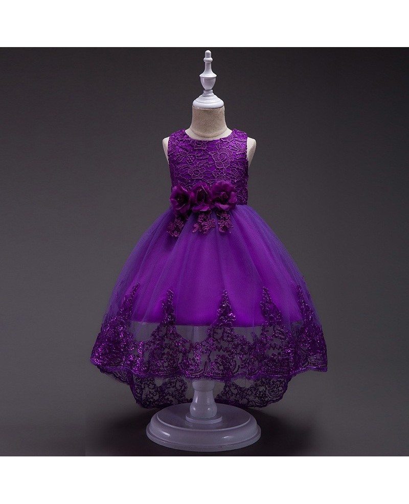 $37.9 High Low Purple Cheap Flower Girl Dress With Sequin Trim #QX-005 ...