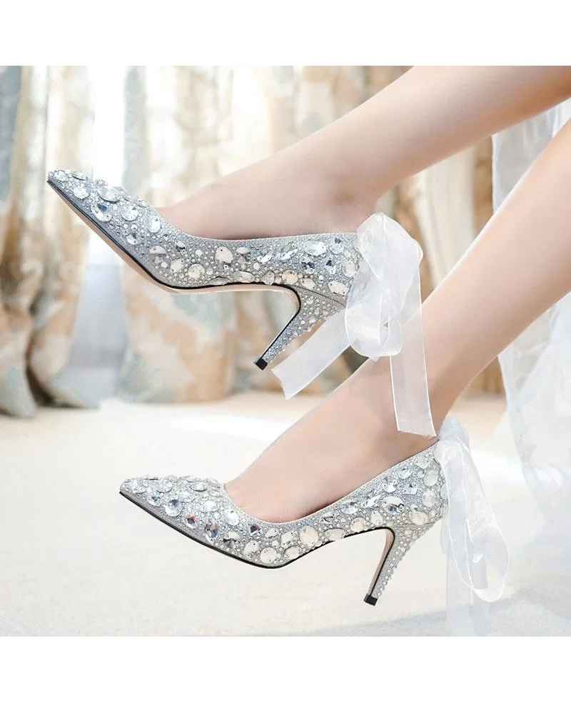 silver crystal wedding shoes